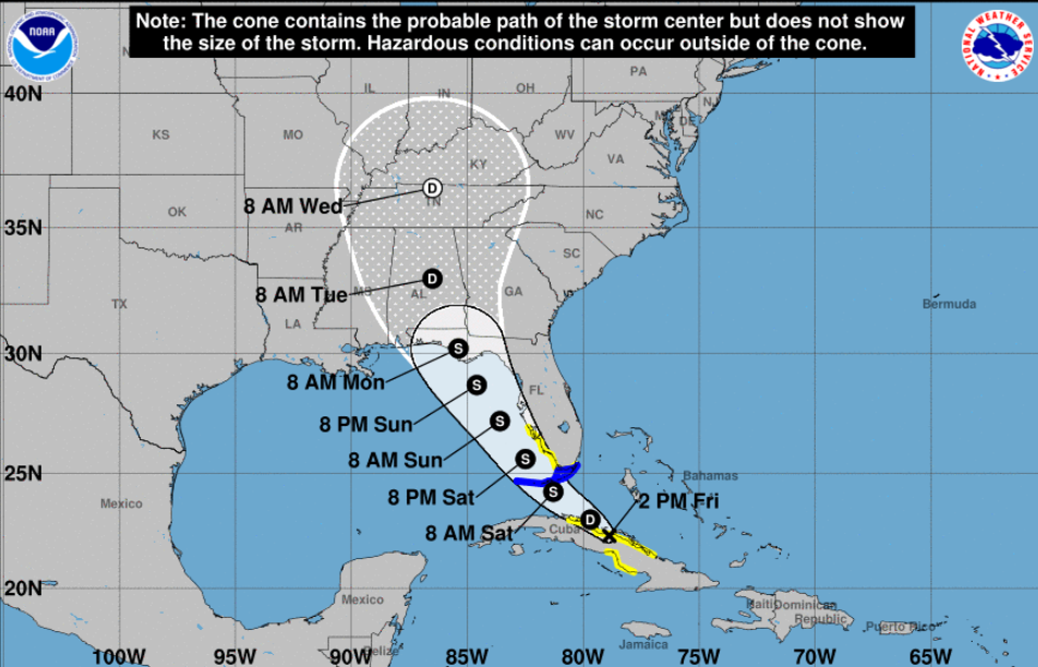 tropical storm Fred predicted track