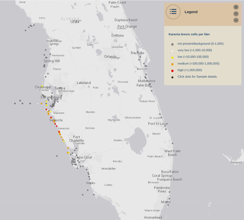 red tide map Aug. 13, 2021