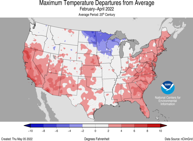 max temperature anomaly Feb-April 2022