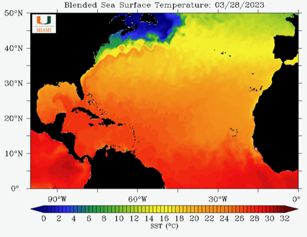 Atlantic Sea Surface Temperaures - March 2023