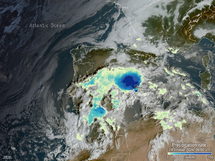 EUMETSAT image of precipitation over Valencia