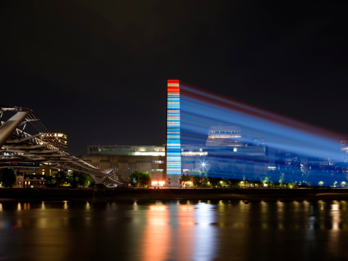 Warming Stripes displayed at the Tate Modern museum in London