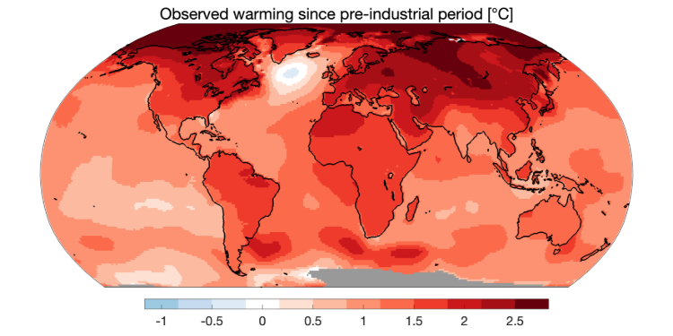 Map of global warming since pre-industrial