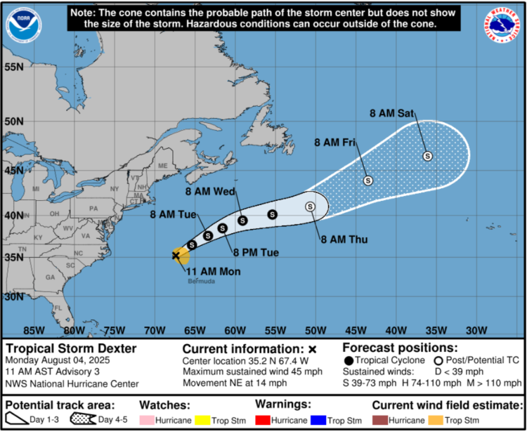 TS Dexter forecast as of August 4th, 2025