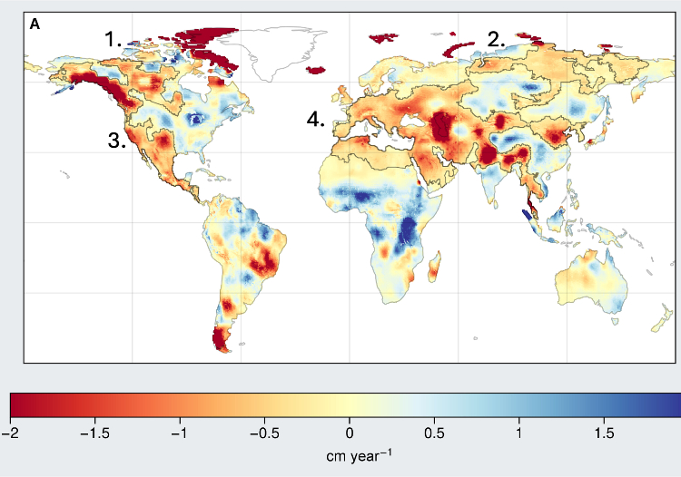 global map of drying hotspots