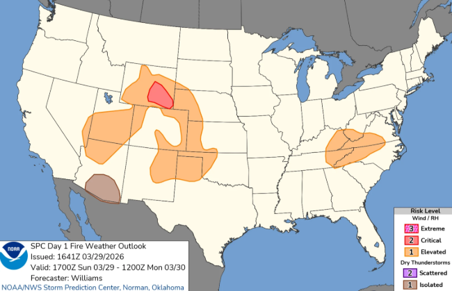 March - April Fire Weather forecast map