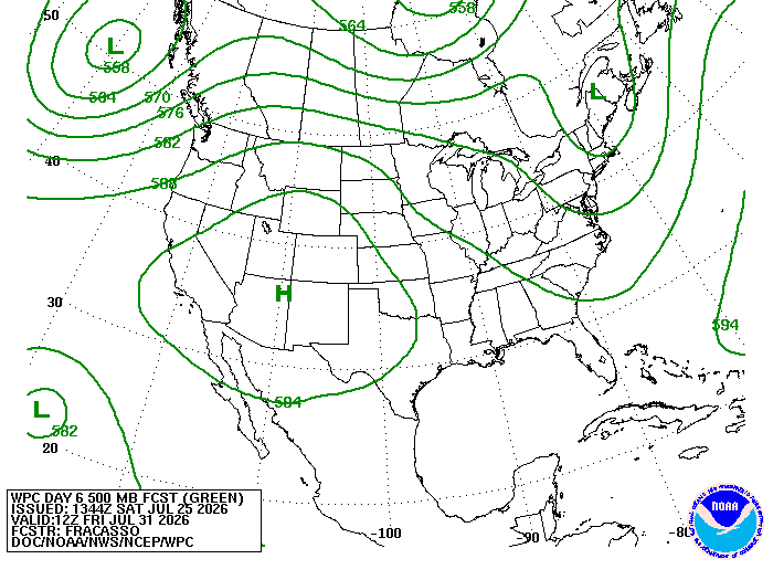 July 2026 US map showing development of a heat dome
